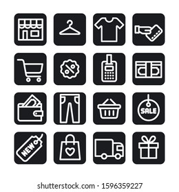 illustration of the set shopping and sale icons black and white outline