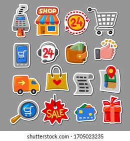 illustration of the set shopping and sale stickers in a cartoon style