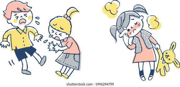 Illustration set of sick children