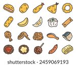 Illustration set of side dish icons (line drawing color).