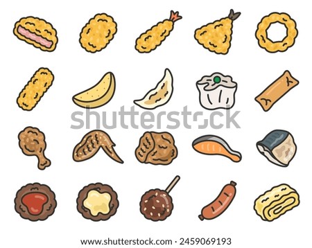 Illustration set of side dish icons (line drawing color).