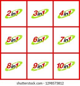 Illustration set Sign Numbers "in one" Isolated on White background. Flat Button with Figures "2,3,4,5,6,7,8,9,10 in 1" icon colors. banner with numbers set
