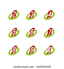 Illustration set Sign Numbers "in one" Isolated on White background. Flat Button with Figures "2,3,4,5,6,7,8,9,10 in 1" icon colors. banner with numbers set