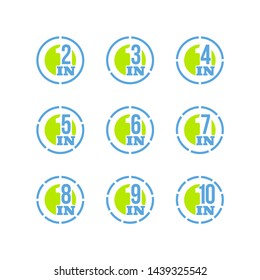 Illustration set Sign Numbers "in one" Isolated on White background. Flat Button with Figures "2,3,4,5,6,7,8,9,10 in 1" icon colors. banner with numbers set