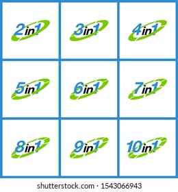 Illustration set Sign Numbers "in one" Isolated on White background. Flat Button with Figures "2,3,4,5,6,7,8,9,10 in 1" icon colors. banner with numbers set