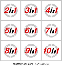 Illustration set Sign Numbers "in one" Isolated on White background. Flat Button with Figures "2,3,4,5,6,7,8,9,10 in 1" icon colors. banner with numbers set