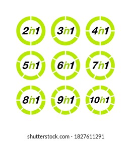 Illustration set Sign Numbers "in one" Isolated on White background. Flat Button with Figures "2,3,4,5,6,7,8,9,10 in 1" icon colors. banner with numbers set