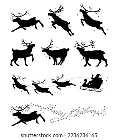 Illustration set of Silhouette Christmas Reindeer.