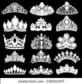 illustration set of silhouettes of ancient crowns, tiaras, tiara