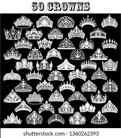 illustration set of silhouettes of ancient crowns, tiaras, tiara