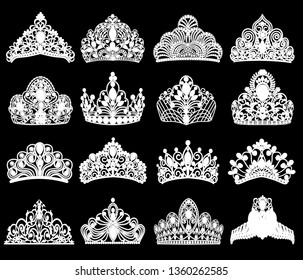 illustration set of silhouettes of ancient crowns, tiaras, tiara