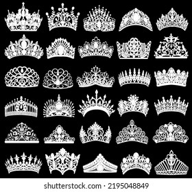 conjunto de siluetas de coronas antiguas, tiaras, tiara