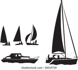 illustration set of silhouettes of boats and yachts