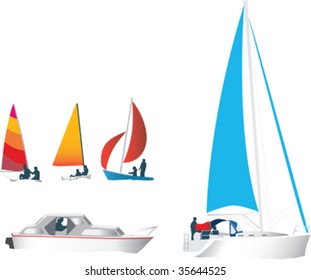 illustration set of silhouettes of boats and yachts