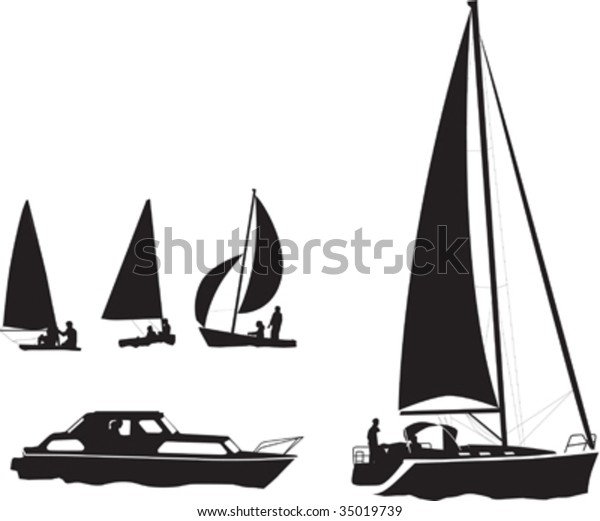 illustration set\
of silhouettes of boats and\
yachts