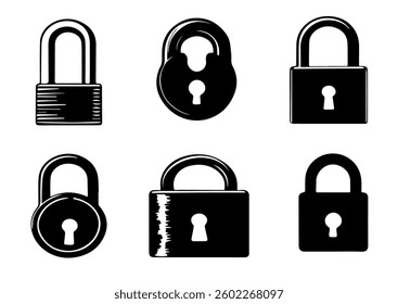 Illustration of a set of silhouettes of different padlocks