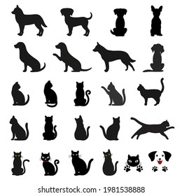 illustration set of silhouettes of dog and cat