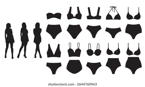 illustration set of silhouettes of modern swimsuits