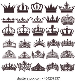 illustration set of silhouettes of vintage crown