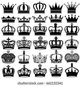 illustration set of silhouettes of vintage crown