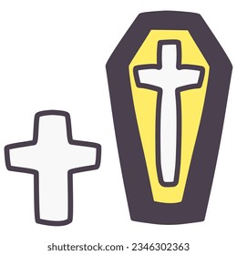 Illustration set of a simple cross and a coffin with a cross