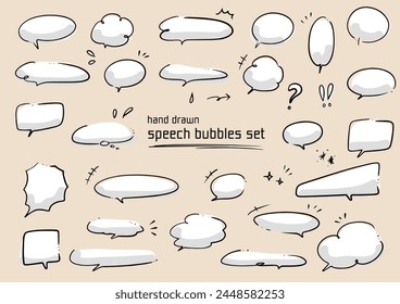 Illustration set of simple and cute hand-drawn speech bubbles