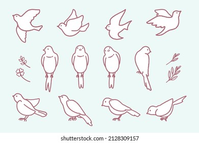 Conjunto de ilustraciones de pequeños pájaros simples y adorables (estilo de dibujo de lápiz)