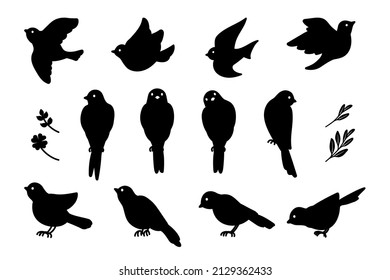 Illustration set of the simple and cute little birds (silhouette)