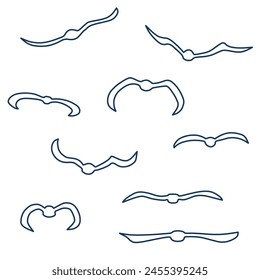 Illustration set of simple deformed flying gull silhouette