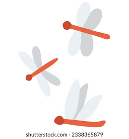 Illustration set of simple deformed red dragonfly