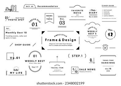 Illustration set of simple frame.
Illustration of title decoration, background and label template.
English is sample text.