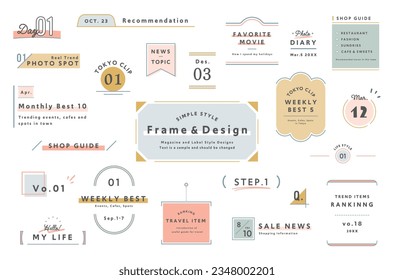 Illustration set of simple frame.
Illustration of title decoration, background and label template.
English is sample text.