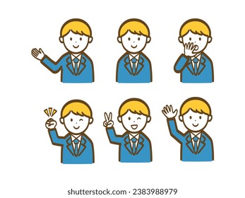 Illustration set of simple male office worker poses