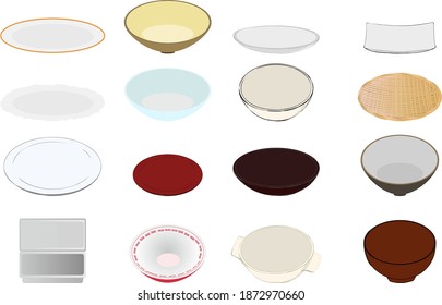 Illustration set of simple vessels and plates