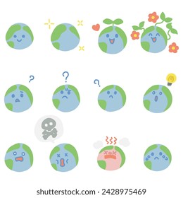 Illustration set of simply deformed earth characters with various expressions.