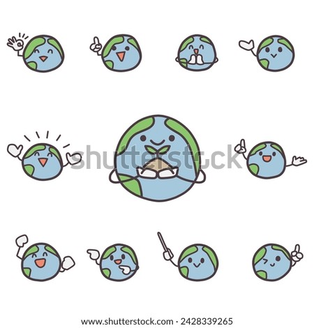 Illustration set of simply deformed earth characters with various expressions.
