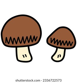 Illustration set of simply deformed shiitake mushroom