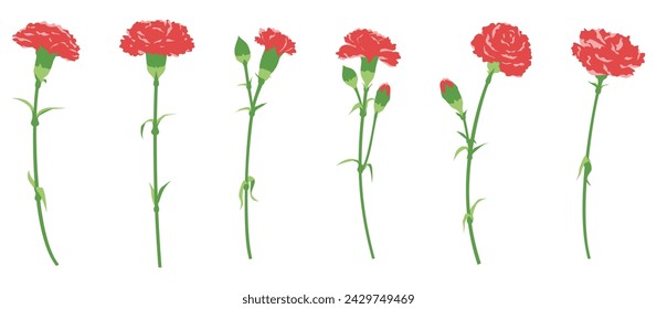 Illustration set of single carnation, variation set, icon, vector