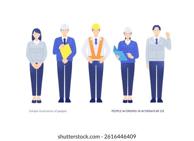 Illustration Set of Site Supervisors, Engineers, and Office Staff Working in Workwear