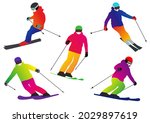 Illustration set of skier (white background, vector, cut out)