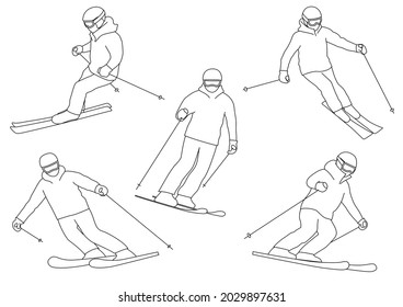 Illustration set of skier (white background, vector, cut out)