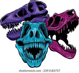 illustration of set of skulls of dinosaur