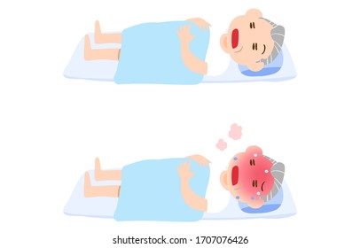 Illustration set of sleeping old man, by presence or absence of physical condition