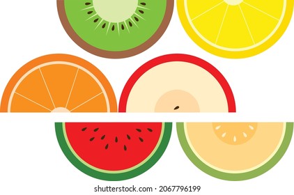 Illustration set of sliced fresh fruits