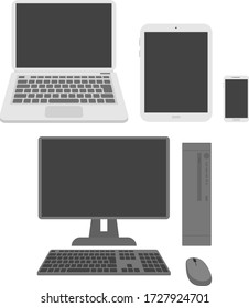 Illustration set of smartphone, tablet, pc