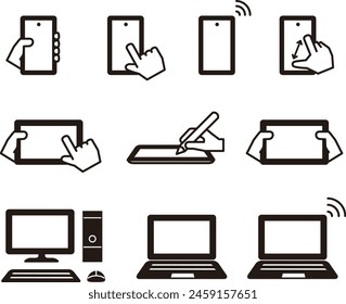Conjunto de ilustraciones de teléfonos inteligentes, computadoras, tabletas y varios dispositivos