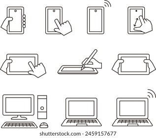 Illustration set of smartphones, computers, tablets, and various devices