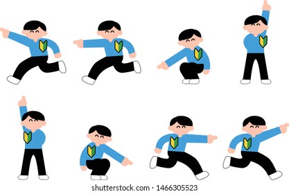 Illustration set of smiling inexperienced men pointing at various places