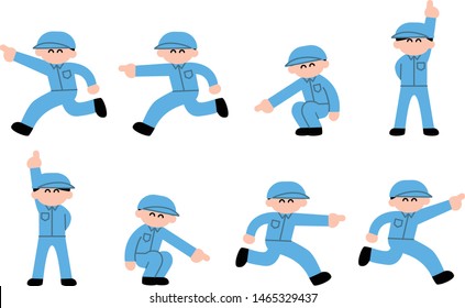 Illustration Set of Smiling Male Worker Pointing