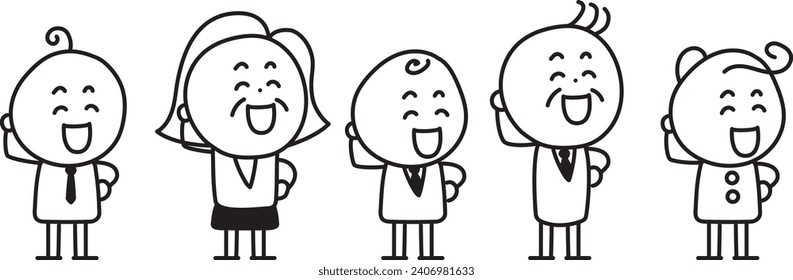 Illustration set of smiling people shyly putting their hands on their heads